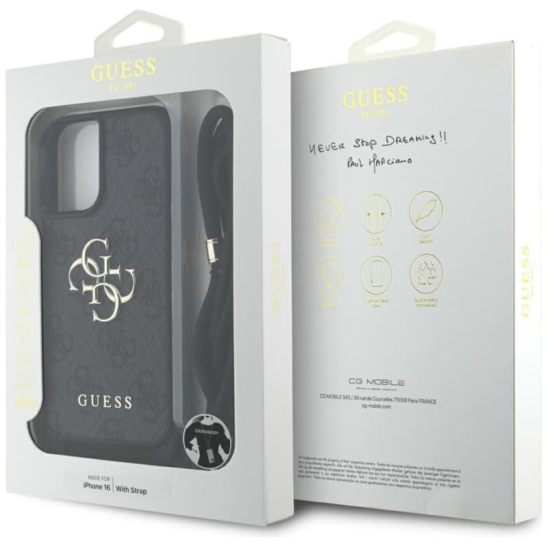 Guess 4G Big Logo Cord Strap Crossbody - Case for iPhone 16 (black) 7