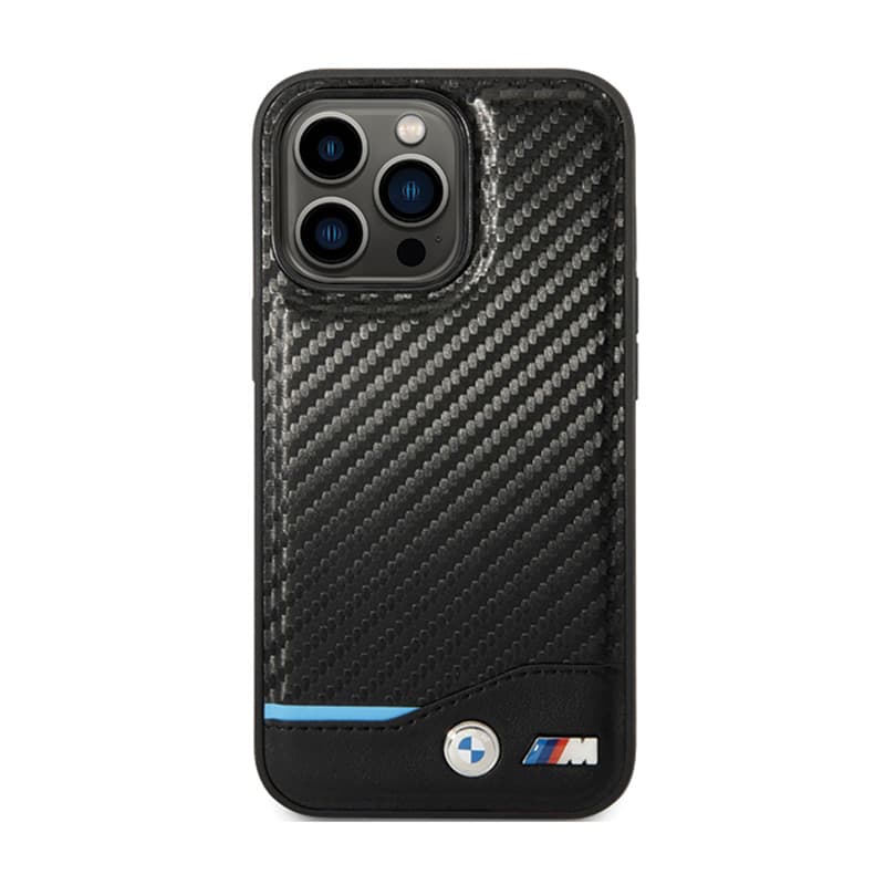 BMW Leather Carbon Blue Line - Case for iPhone 13 Pro Max (Black) 3