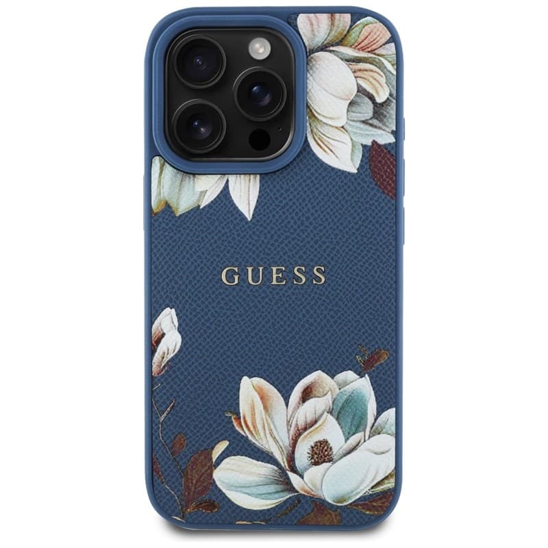 Guess Grained Printed Flower Pattern MagSafe - Case for iPhone 16 Pro (blue) 3