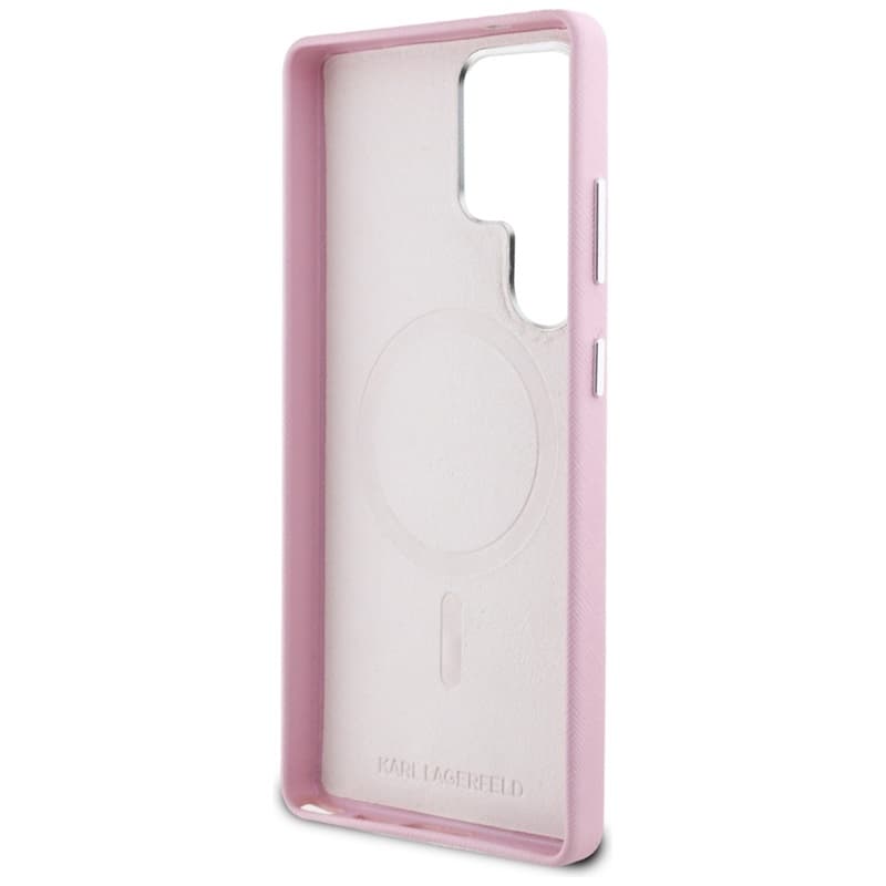 Karl Lagerfeld Saffiano Full Wrapped Elongated Metal Logo MagSafe - Case for Samsung Galaxy S25 Ultra (pink) 7