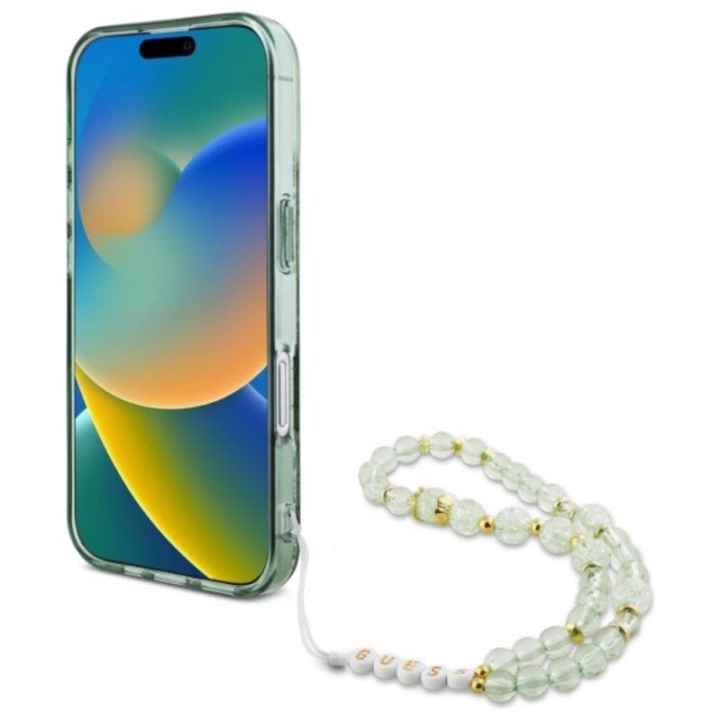 Guess IML Flowers With Pearl Strap MagSafe - Case for iPhone 16 Pro (Green) 4