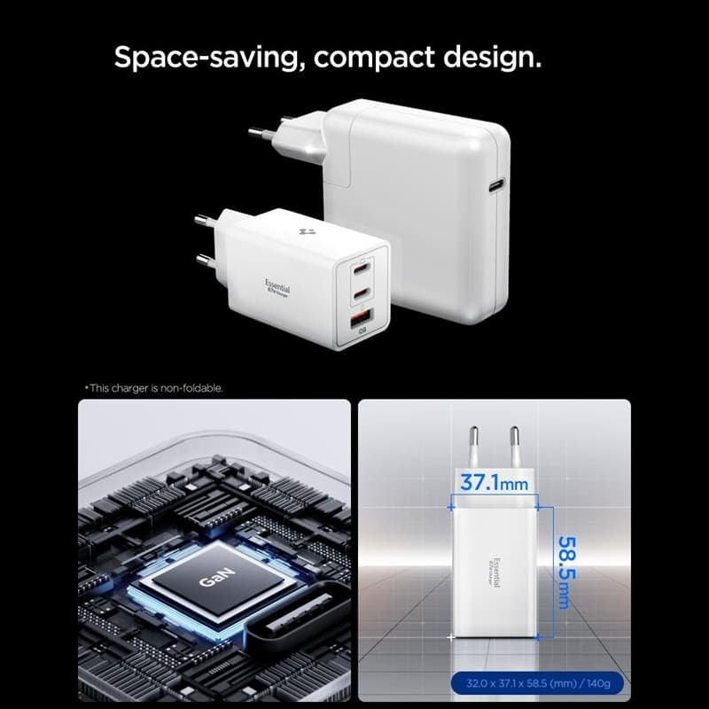 Spigen Essential EE673EU GaN Pro - Wall Charger 2x USB-C + USB-A 67W (White) 4