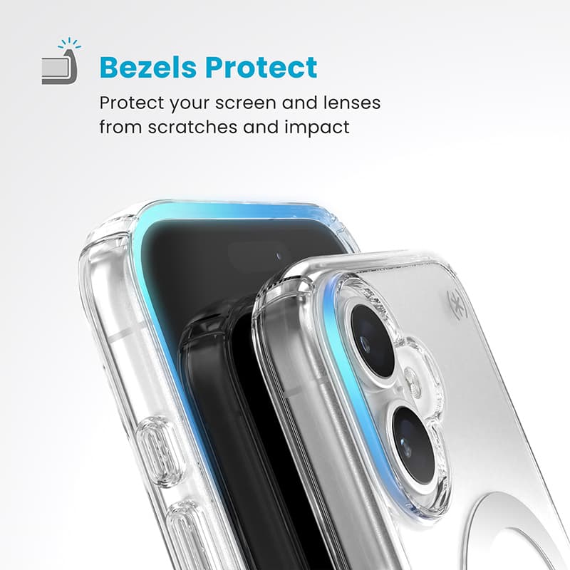 Speck Presidio Perfect-Clear ClickLock & MagSafe - iPhone 16 Case (Clear / Chrome Finish / Serene Silver) 6