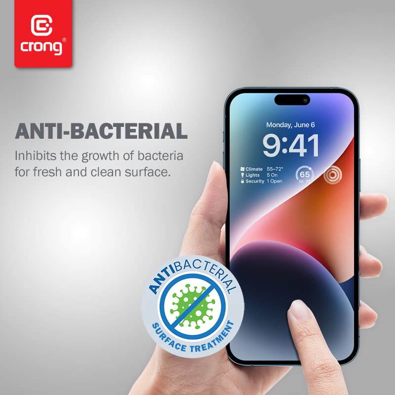 Crong Anti-Bacterial 3D Armor Glass - 9H Tempered Glass for the Full Screen iPhone 14 Pro + Installation Frame 5