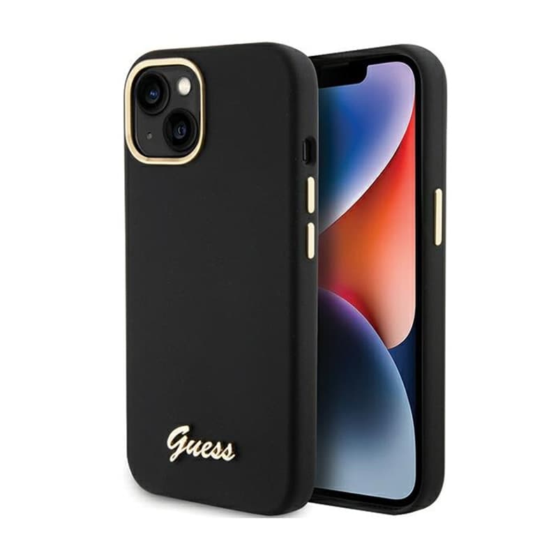 Guess Silicone Script Metal Logo & Frame - iPhone 15 Case (black) 1