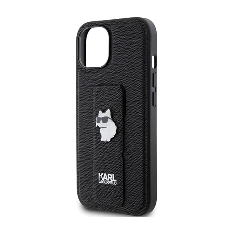 Karl Lagerfeld Gripstand Saffiano Choupette Pins - iPhone 15 Case (Black) 6