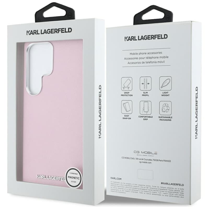 Karl Lagerfeld Saffiano Full Wrapped Elongated Metal Logo MagSafe - Case for Samsung Galaxy S25 Ultra (pink) 8