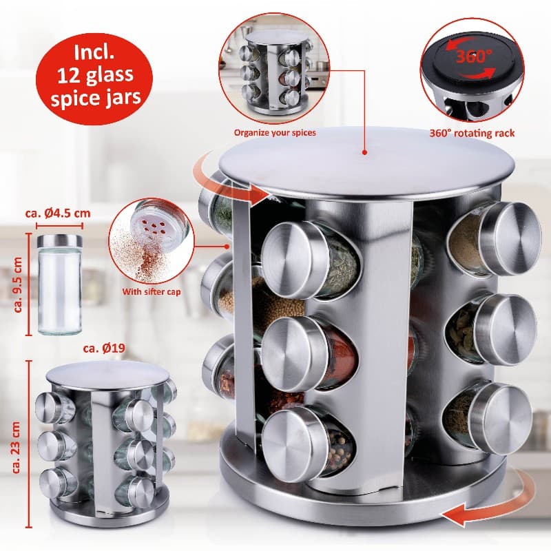 Alpina - Rotating spice rack organizer for 12 jars 7