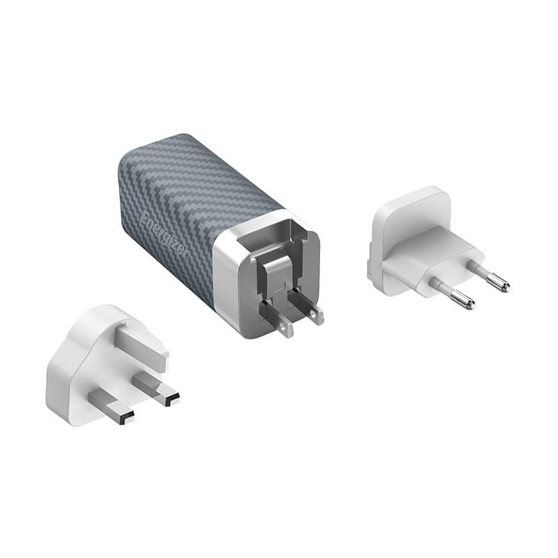 Energizer Ultimate - Multiplug EU / UK / US GaN USB-C & USB-A 65W PD mains charger (Silver) 2