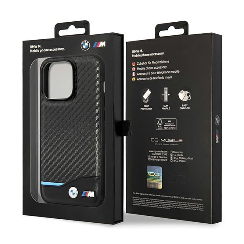 BMW Leather Carbon Blue Line MagSafe - Case for iPhone 14 Pro (Black) 8