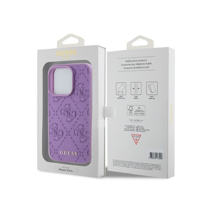 Guess Leather 4G Stamped - Case for iPhone 15 Pro (Purple) 8