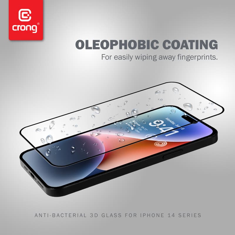 Crong Anti-Bacterial 3D Armor Glass - 9H Tempered Glass for the Full Screen iPhone 14 Pro + Installation Frame 7