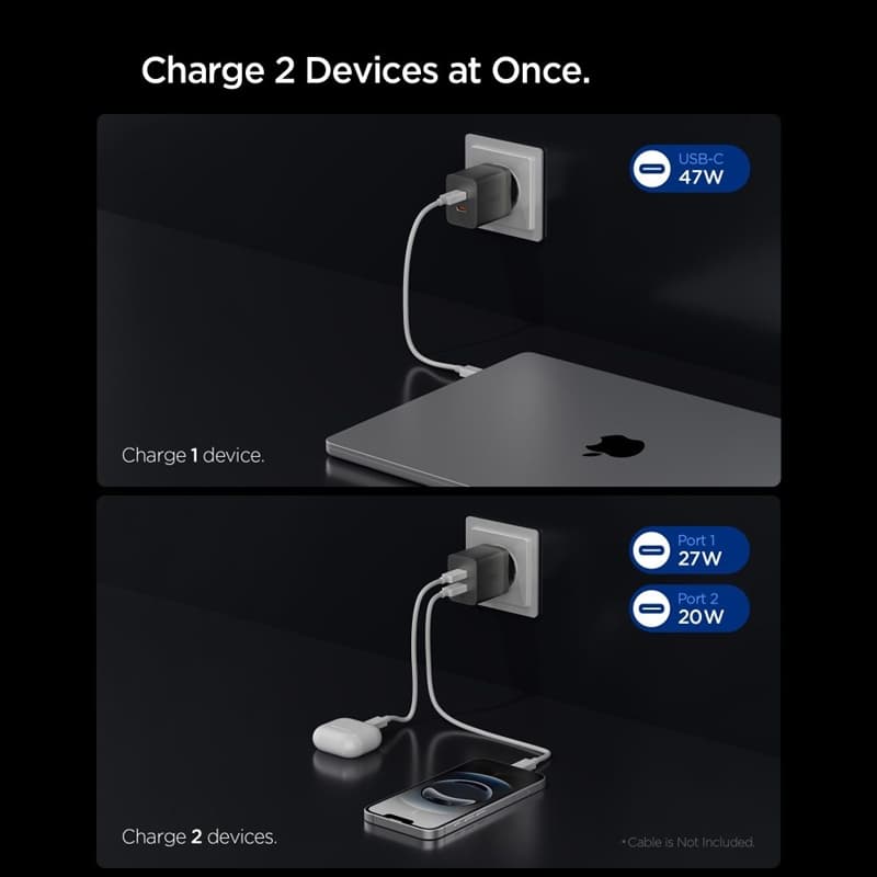 Spigen Essential EE472EU GaN - 2x USB-C PD PPS 47W Wall Charger (Gunmetal) 3