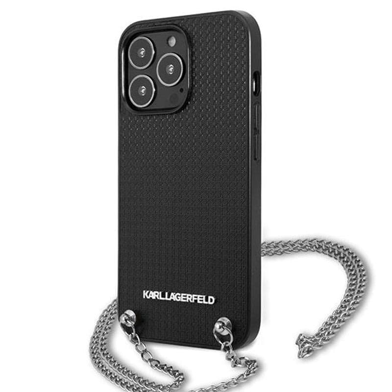 Karl Lagerfeld Leather Textured and Chain - Case for iPhone 13 Pro (Black) 2