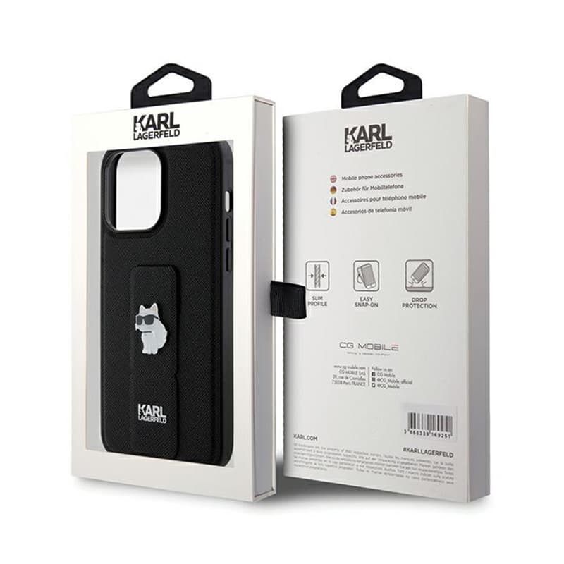 Karl Lagerfeld Gripstand Saffiano Choupette Pins - iPhone 13 Pro Max Case (black) 8