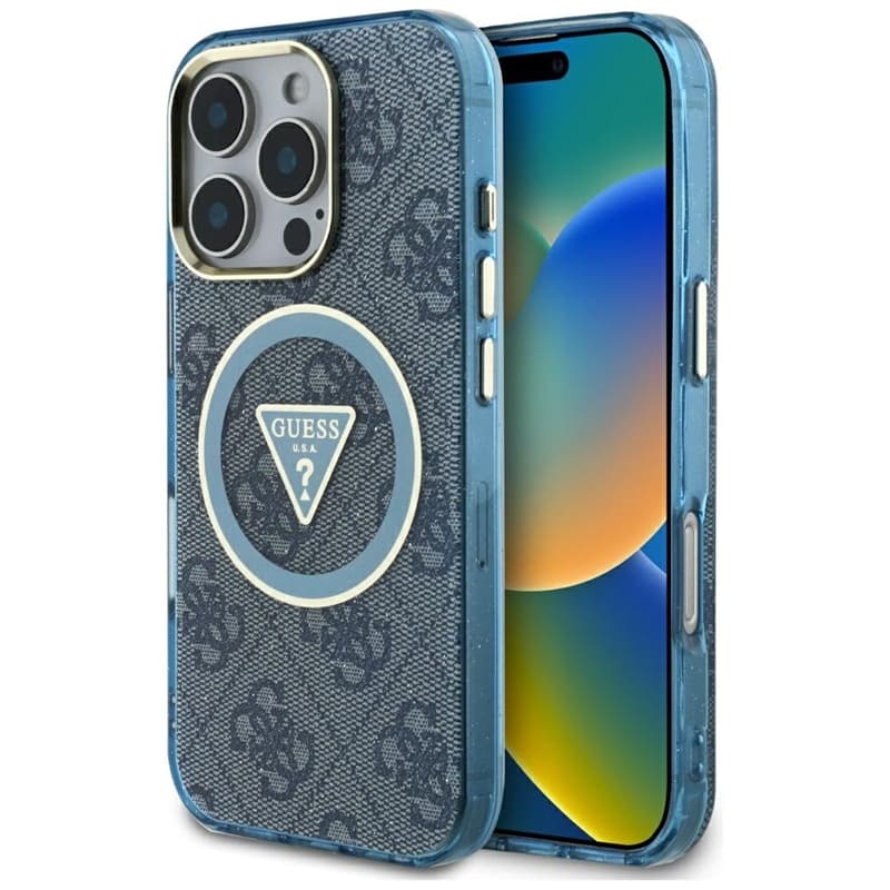 Guess IML Metal Glitter 4G Circle Triangle MagSafe - Case for iPhone 16 Pro (blue) 1