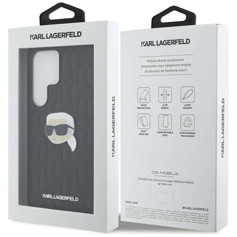 Karl Lagerfeld Leather Monogram Pin Logo Karl Head - Case for Samsung Galaxy S25 Ultra (Black) 8