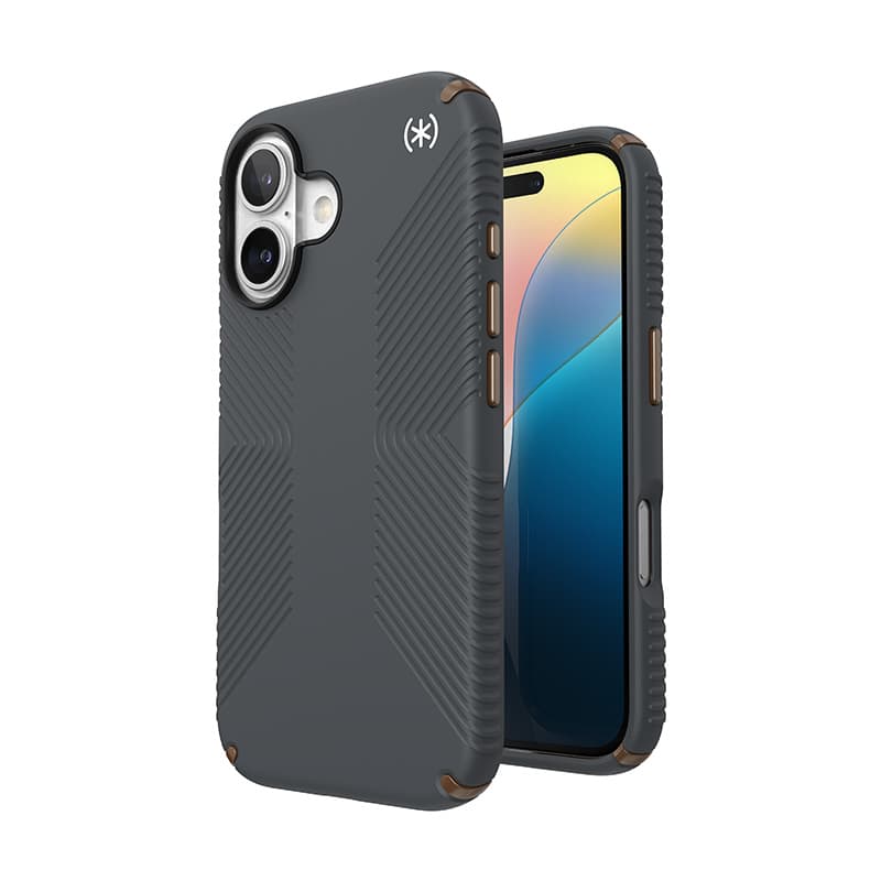 Speck Presidio2 Grip - iPhone 16 Case (Charcoal Gray / Cool Bronze / White)