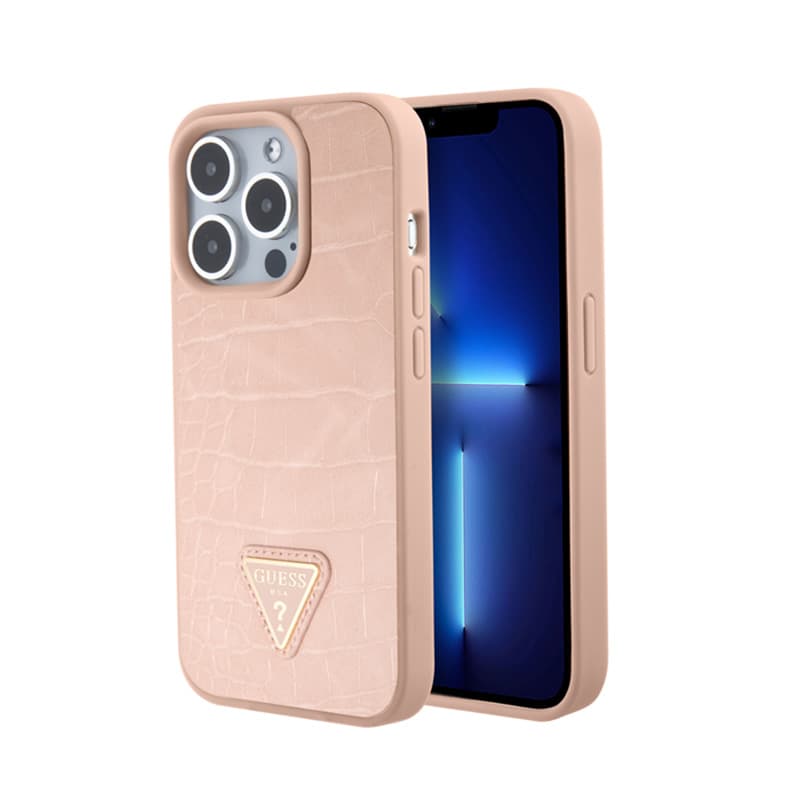 Guess Croco Triangle Metal Logo - Case for iPhone 15 Pro (Pink) 1