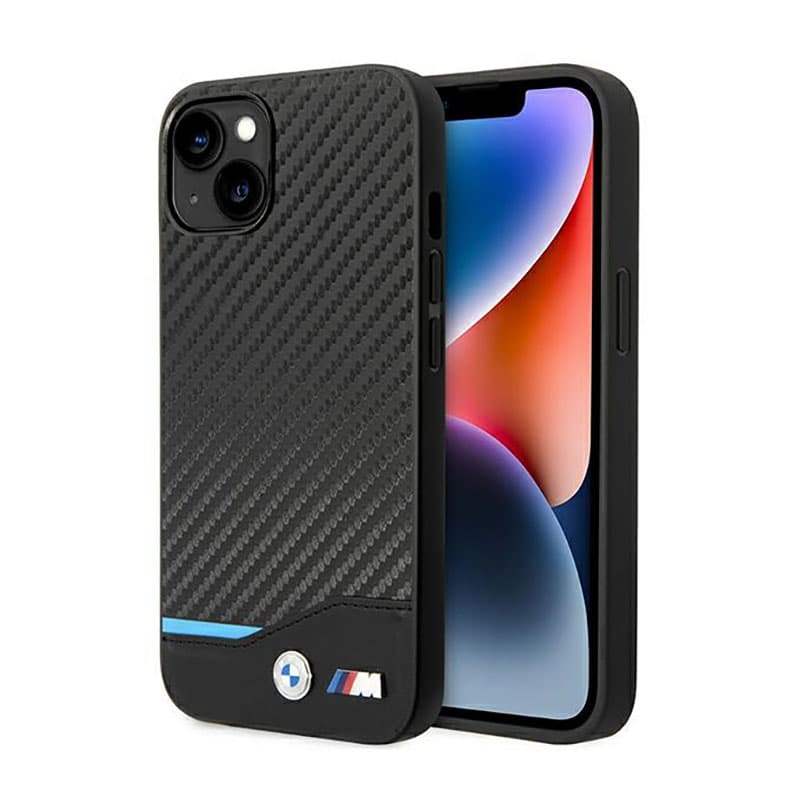 BMW Leather Carbon Blue Line - Case for iPhone 14 (Black) 1
