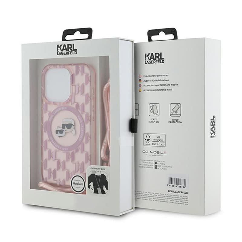 Karl Lagerfeld IML Crossbody Monogram Karl & Choupette Head MagSafe - Case for iPhone 15 Pro Max (Pink) 7