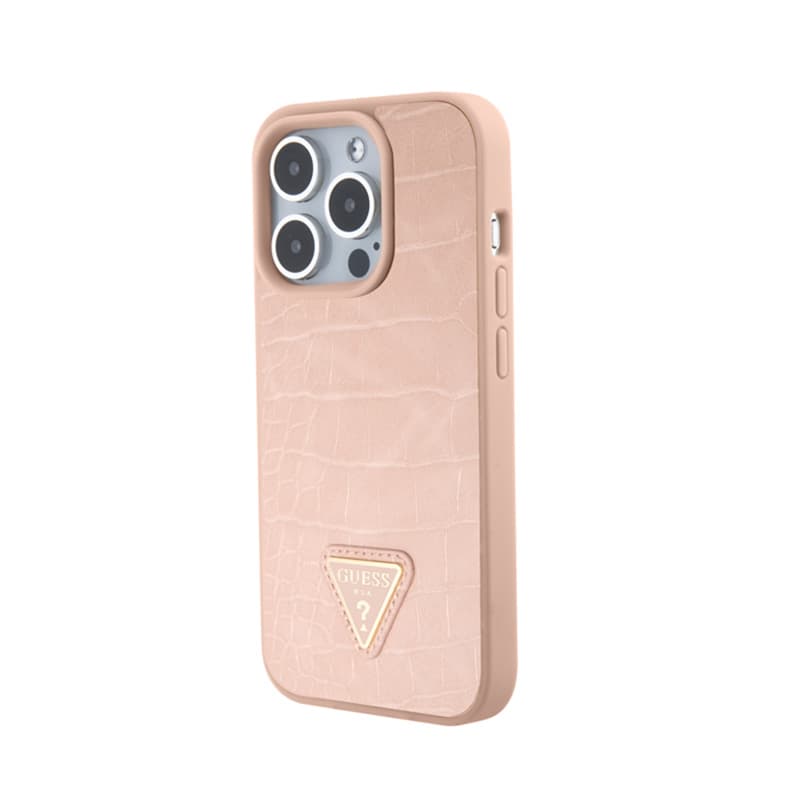 Guess Croco Triangle Metal Logo - Case for iPhone 15 Pro (Pink) 2