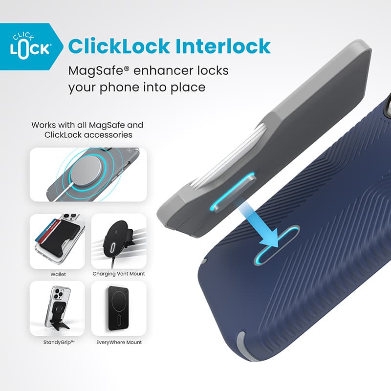Speck Presidio2 Grip ClickLock & MagSafe - iPhone 16 Pro Case (Coastal Blue / Dust Gray / White) 2