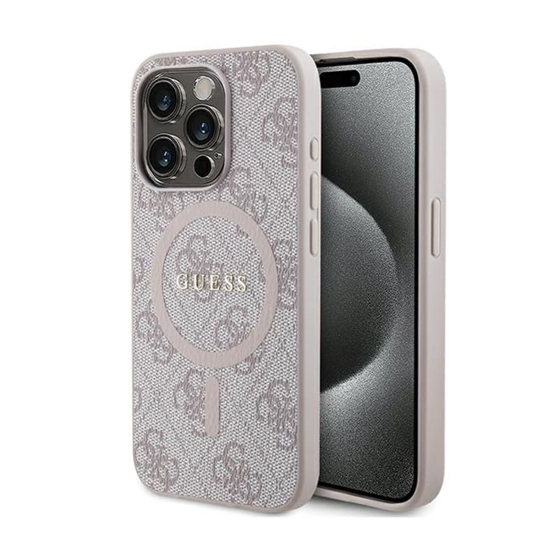 Guess 4G Collection Leather Metal Logo MagSafe - Case for iPhone 15 Pro Max (pink) 1