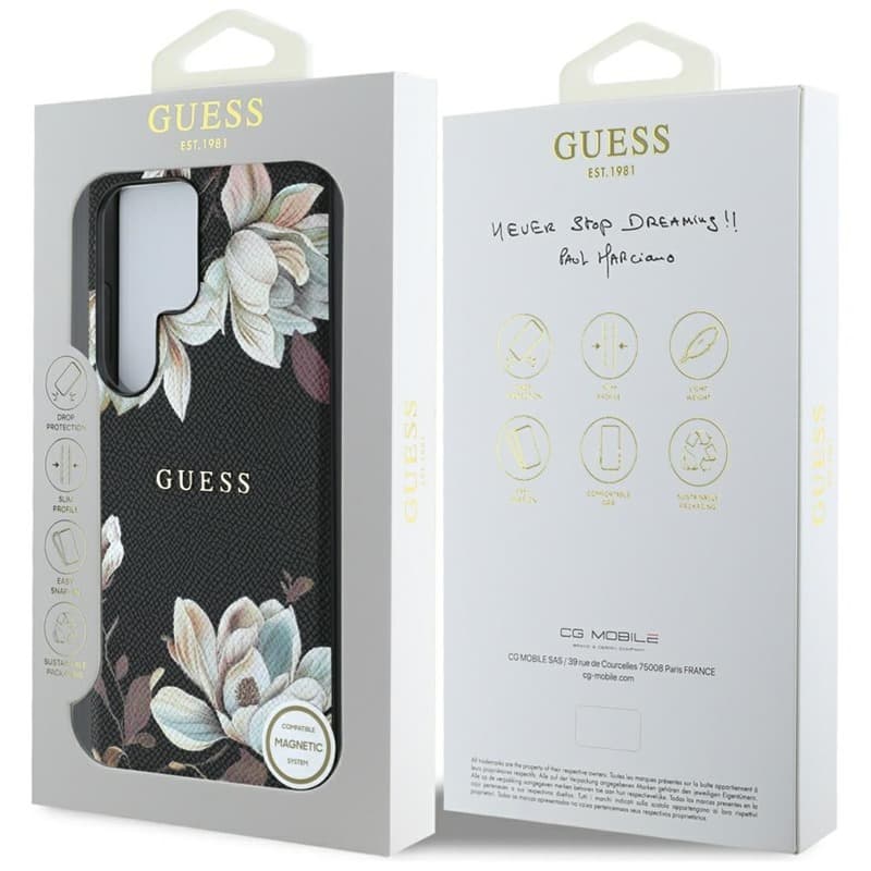 Guess Grained Printed Flower Pattern MagSafe - Case for Samsung Galaxy S25 Ultra (black) 8