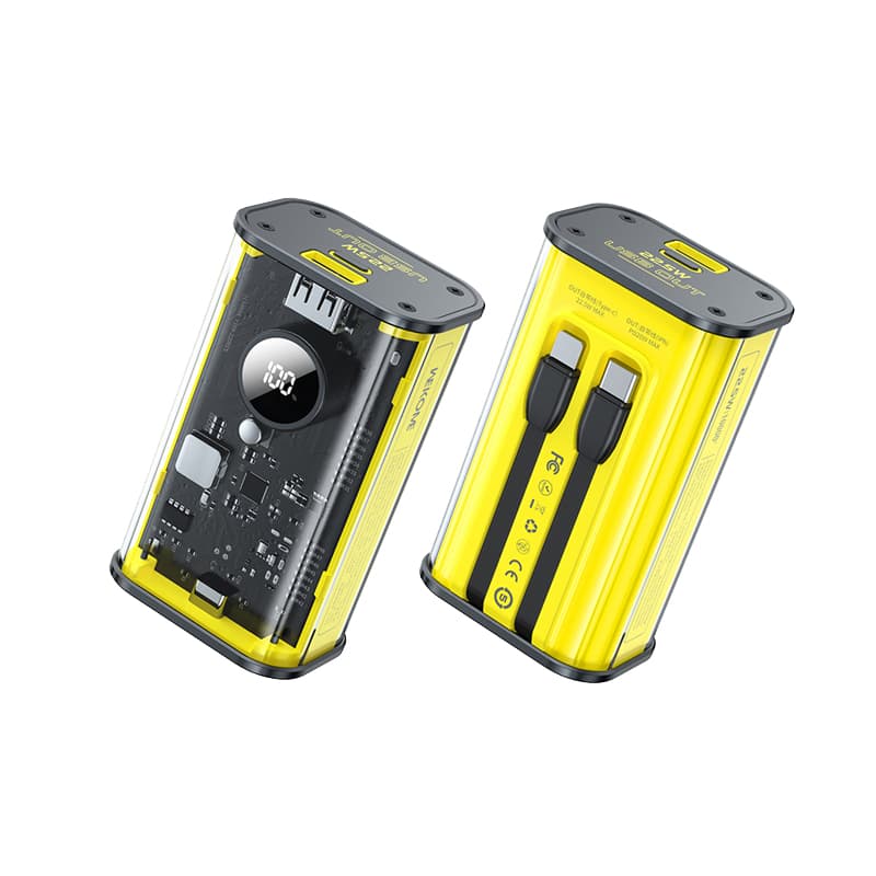 WEKOME WP-345 Vanguard Series - Power bank 10000 mAh Fast Charging with built-in USB-C & Lightning PD 20W cable + QC 22.5W (Yellow)
