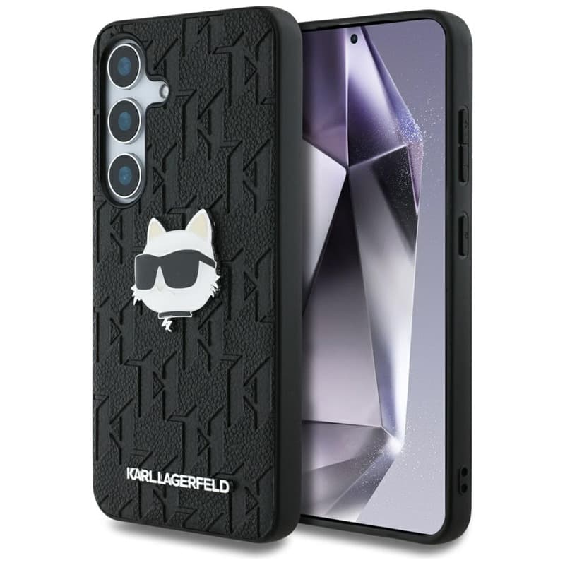 Karl Lagerfeld Leather Monogram Pin Logo Choupette Head - Case for Samsung Galaxy S25+ (Black)