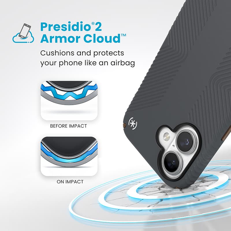 Speck Presidio2 Grip - iPhone 16 Case (Charcoal Gray / Cool Bronze / White) 2