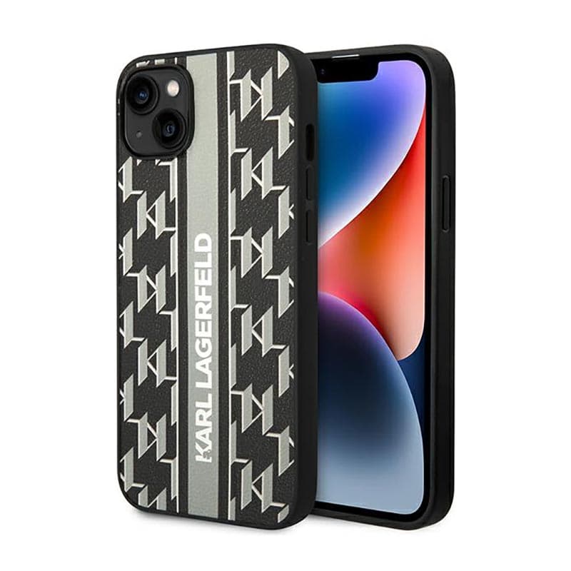 Karl Lagerfeld Monogram Stripe - Case for iPhone 14 Plus (Grey) 1