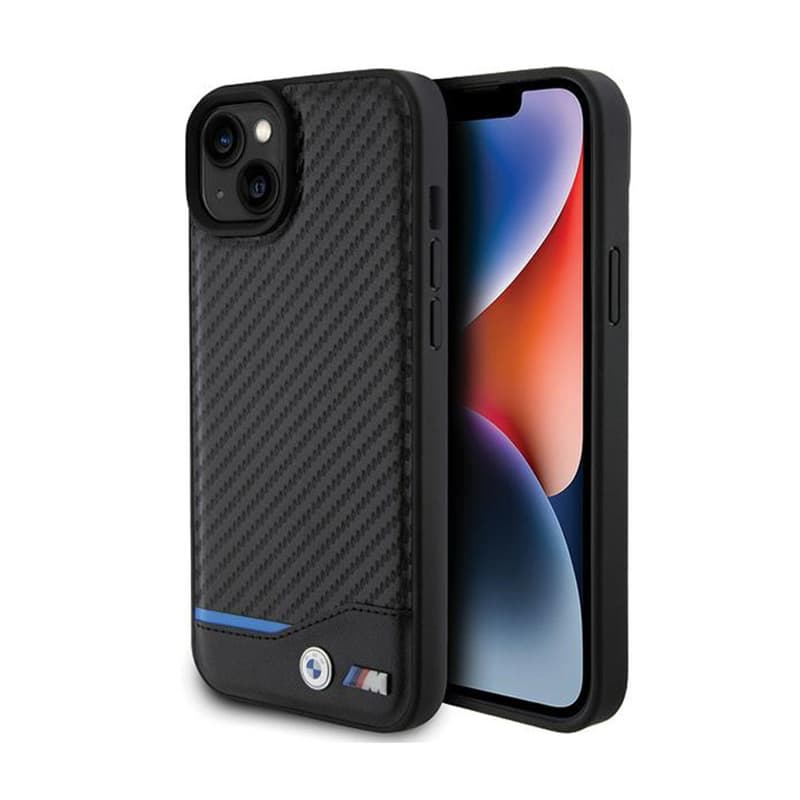 BMW Leather Carbon Blue Line - Case for iPhone 15 Plus (black) 1