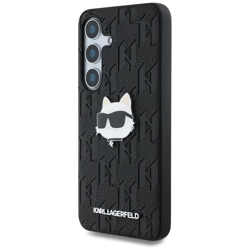 Karl Lagerfeld Leather Monogram Pin Logo Choupette Head - Case for Samsung Galaxy S25+ (Black) 2