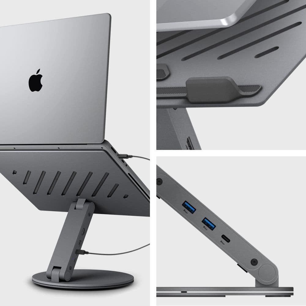 Spigen LD204H Laptop Stand Hub - Laptop Stand with 6-in-1 Hub (Space Grey) 4
