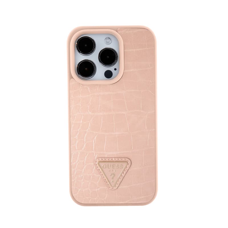 Guess Croco Triangle Metal Logo - Case for iPhone 15 Pro (Pink) 3