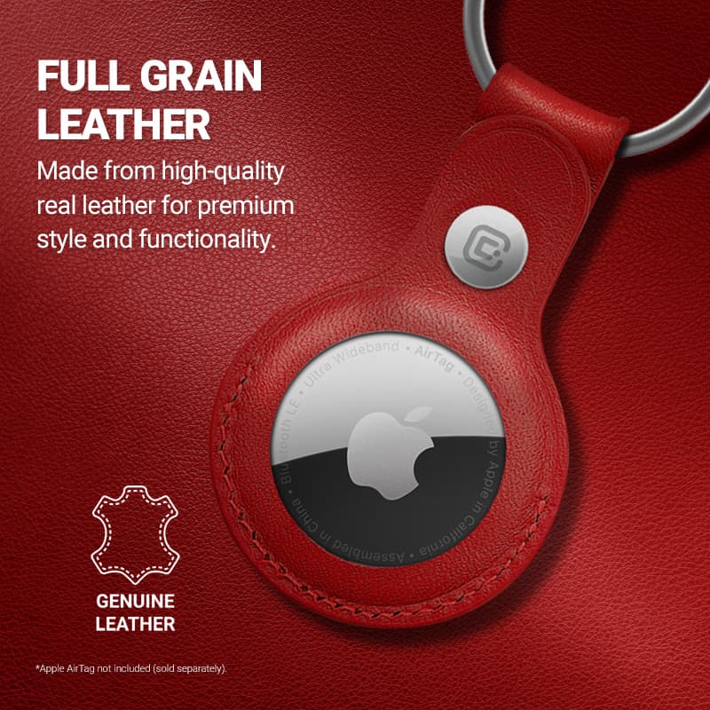 Crong Leather Case with Key Ring – Protective leather case with key ring for Apple AirTag 1/2 (red) 6
