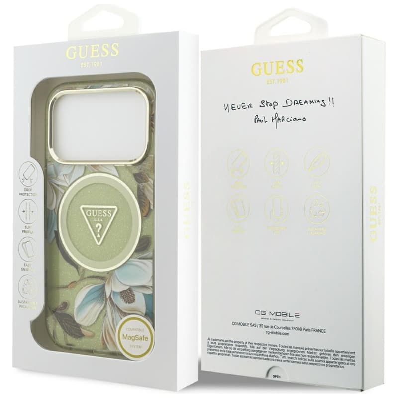 Guess IML Glitter Flowers Triangle MagSafe - Case iPhone 17 Pro (green) 8