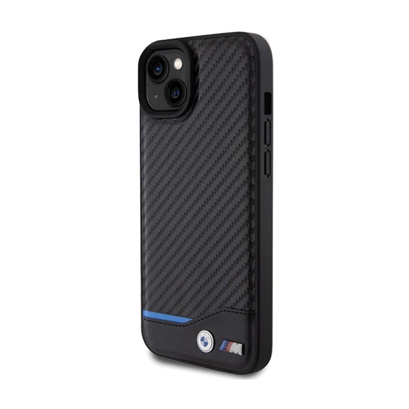 BMW Leather Carbon Blue Line - Case for iPhone 15 Plus (black) 2