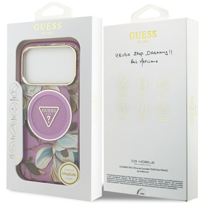 Guess IML Glitter Flowers Triangle MagSafe - Case iPhone 17 Pro (purple) 8