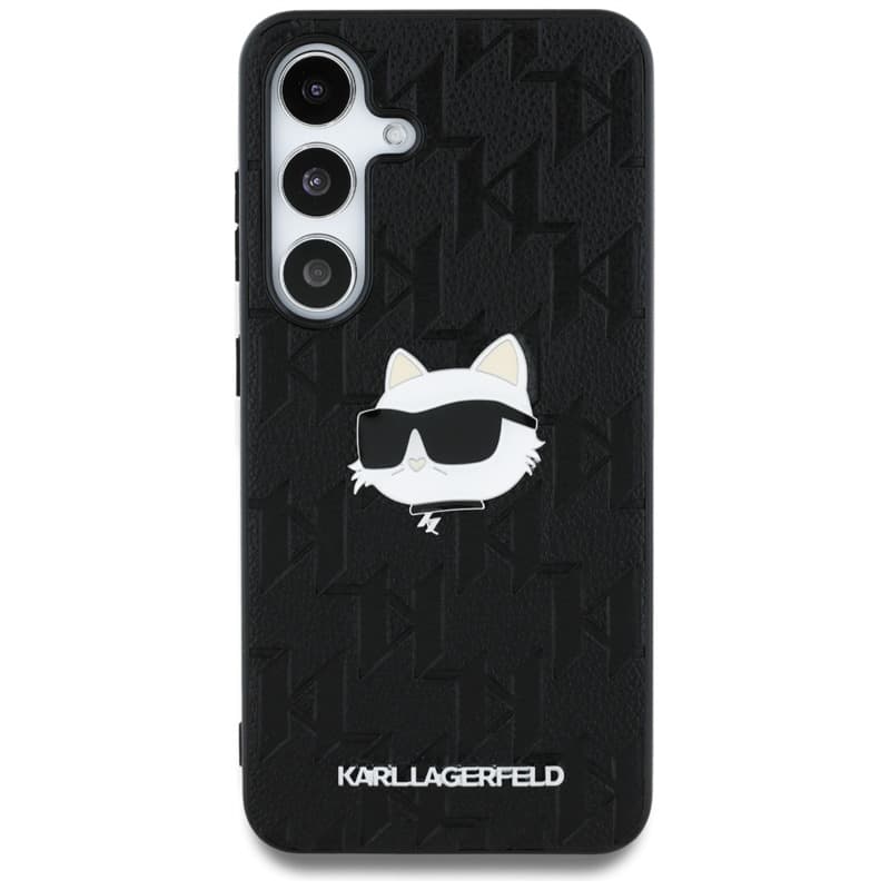 Karl Lagerfeld Leather Monogram Pin Logo Choupette Head - Case for Samsung Galaxy S25+ (Black) 3