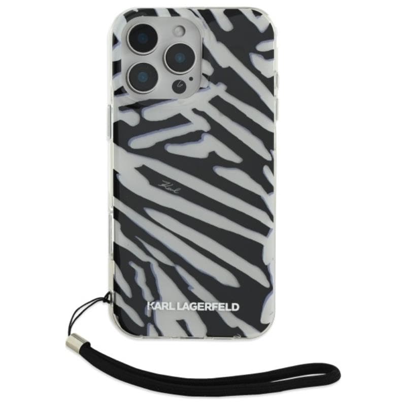 Karl Lagerfeld IML Zebra Pattern & Cord - Case for iPhone 16 Pro Max (black) 2