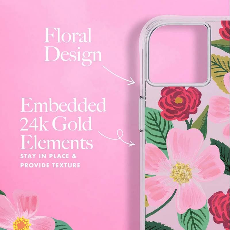 Rifle Paper Clear - Case decorated in gold for iPhone 14 Plus (Rose Garden) 7