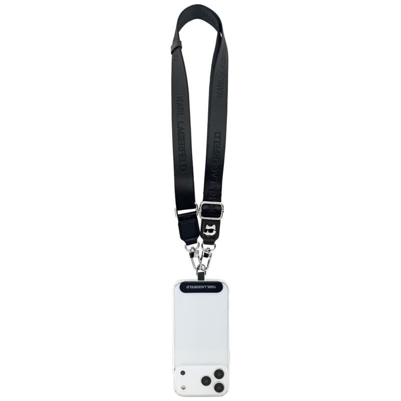 Karl Lagerfeld Universal Crossbody Strap Tether Patch Choupette Metal Logo - Universal Phone Strap / Lanyard (Black) 3
