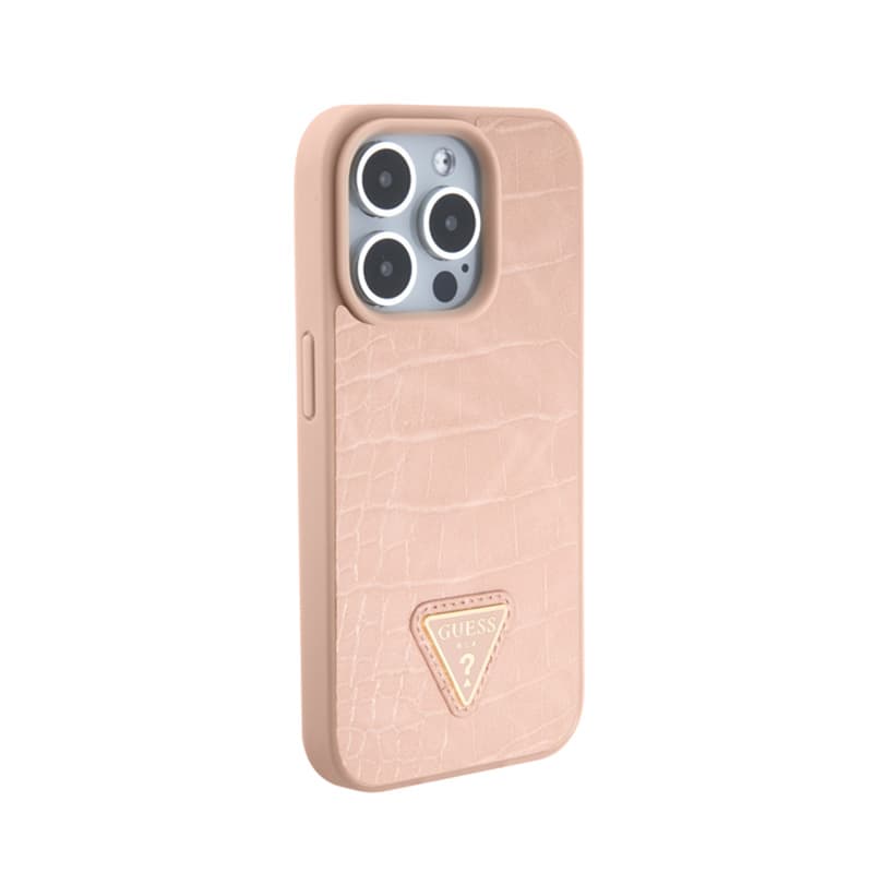 Guess Croco Triangle Metal Logo - Case for iPhone 15 Pro (Pink) 4