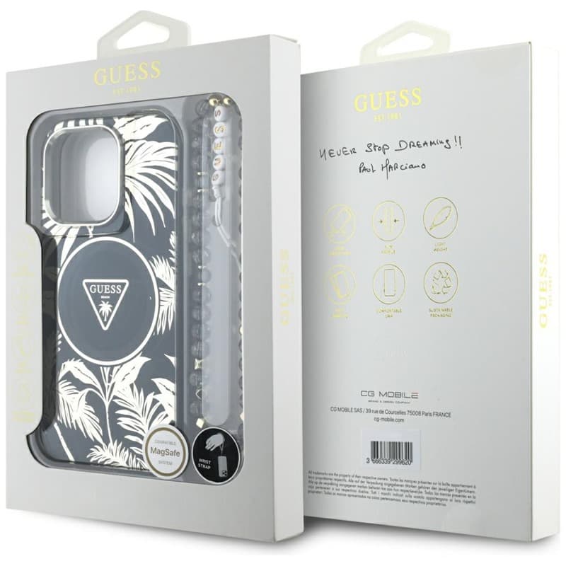Guess Palm Trees Triangle Pearl Strap MagSafe - Case for iPhone 16 Pro Max (black) 7