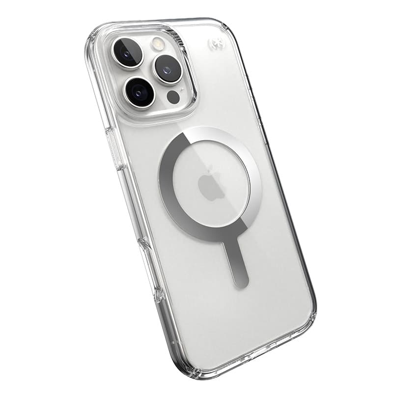 Speck Presidio Perfect-Clear MagSafe - iPhone 16 Pro Max Case (Clear / Chrome Finish / Serene Silver) 8