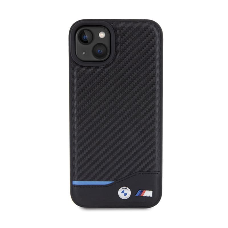 BMW Leather Carbon Blue Line - Case for iPhone 15 Plus (black) 3