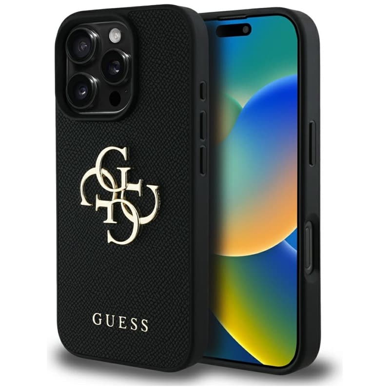 Guess Grained Big 4G Logo Small Classic Logo - Case for iPhone 16 Pro (black)